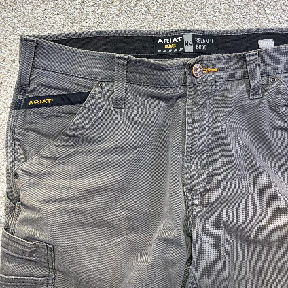 Ariat Rebar Pants Mens 34x32 Gray M4 Relaxed‎ Boot Canvas Workwear Cargo